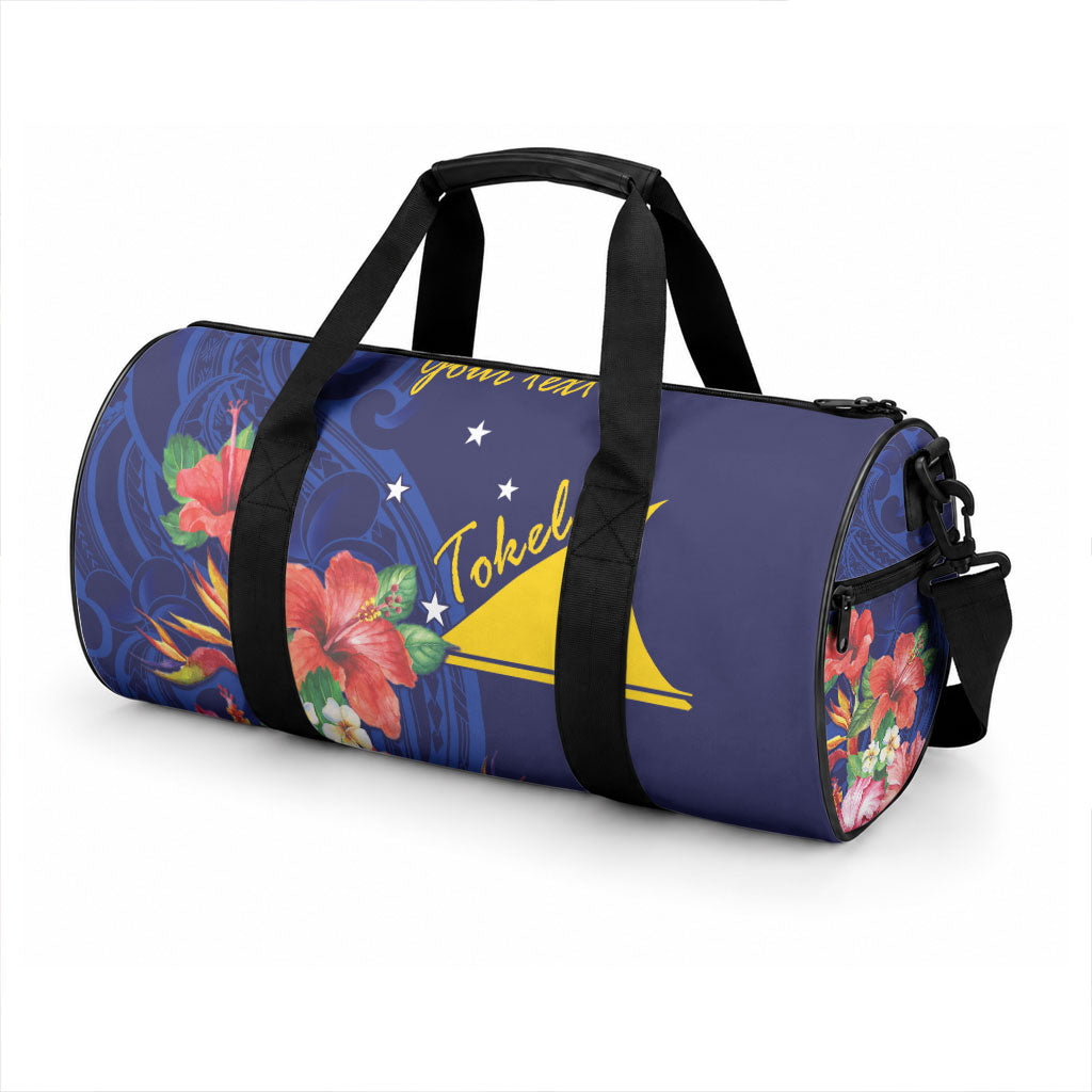 Personalised Tokelau Tropical Hibiscus Duffle Bag With Polynesian Plumeria Tattoo