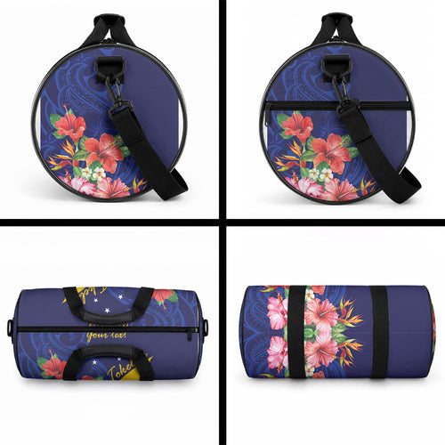 Personalised Tokelau Tropical Hibiscus Duffle Bag With Polynesian Plumeria Tattoo
