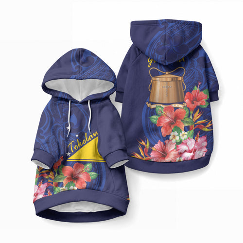 Personalised Tokelau Tropical Hibiscus Pet Hoodie With Polynesian Plumeria Tattoo