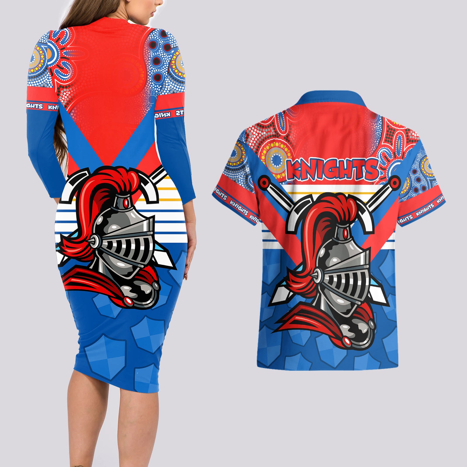 nrl-knight-couples-matching-long-sleeve-bodycon-dress-and-hawaiian-shirt-proud-newcastle-aboriginal-vibe