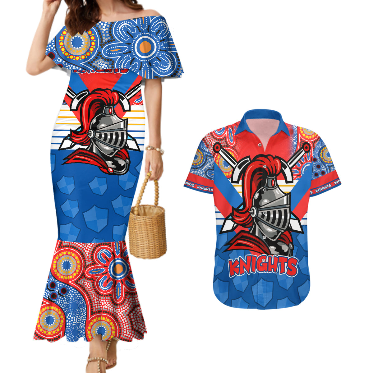 nrl-knight-couples-matching-mermaid-dress-and-hawaiian-shirt-proud-newcastle-aboriginal-vibe