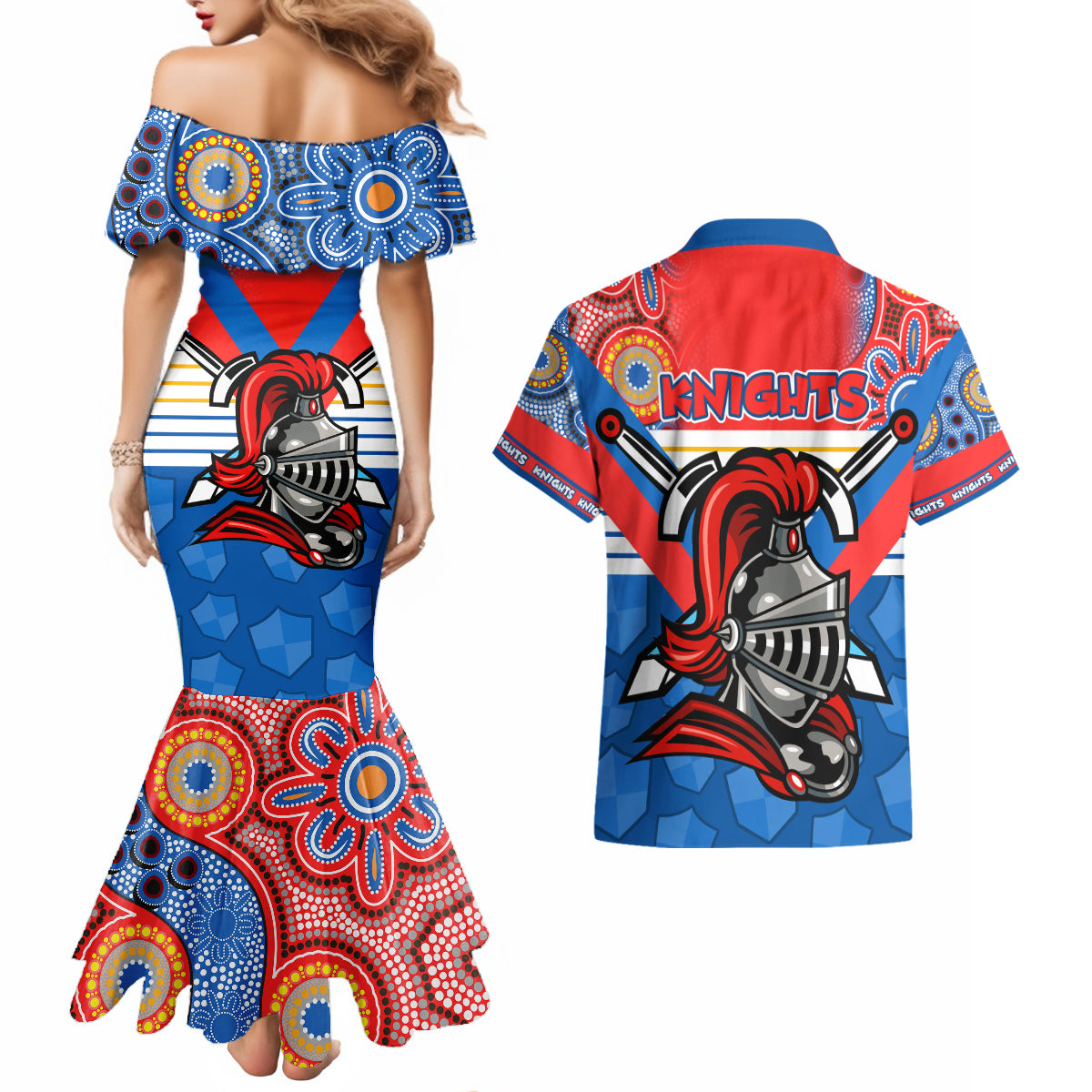 nrl-knight-couples-matching-mermaid-dress-and-hawaiian-shirt-proud-newcastle-aboriginal-vibe