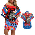 nrl-knight-couples-matching-off-shoulder-short-dress-and-hawaiian-shirt-proud-newcastle-aboriginal-vibe