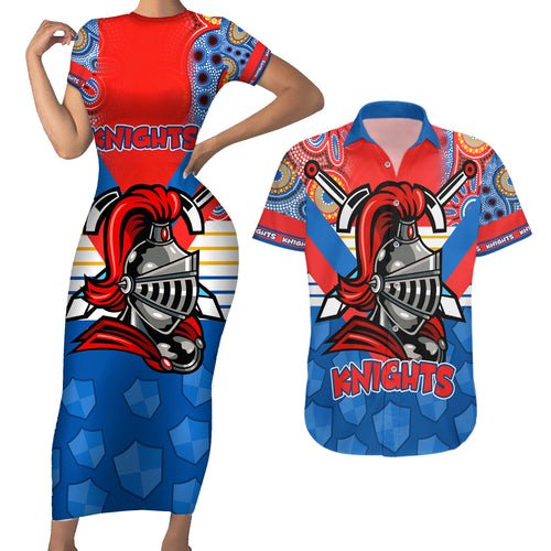 nrl-knight-couples-matching-short-sleeve-bodycon-dress-and-hawaiian-shirt-proud-newcastle-aboriginal-vibe