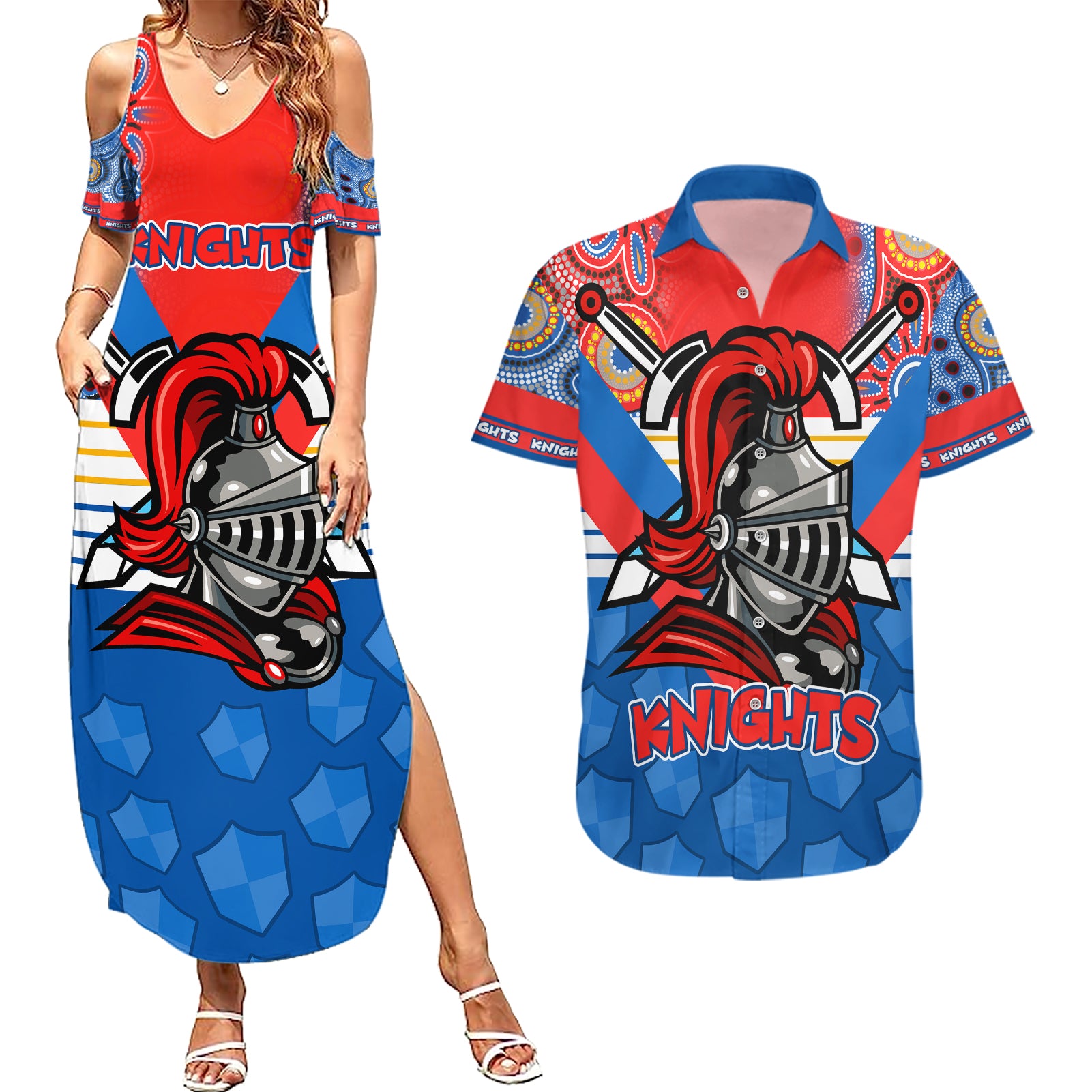 nrl-knight-couples-matching-summer-maxi-dress-and-hawaiian-shirt-proud-newcastle-aboriginal-vibe