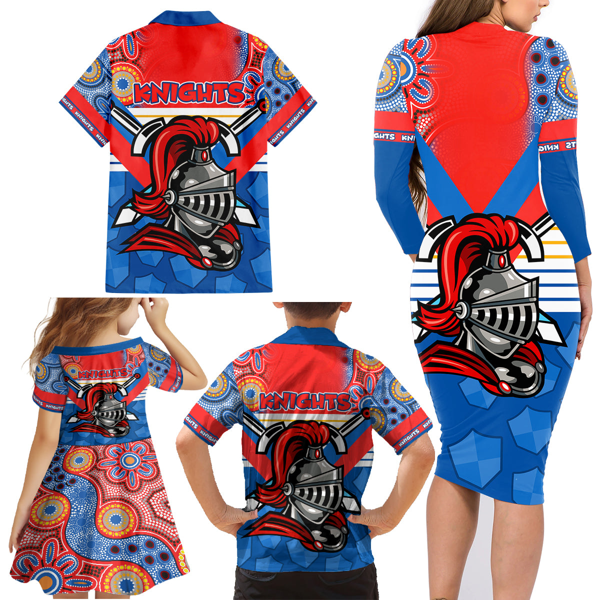 nrl-knight-family-matching-long-sleeve-bodycon-dress-and-hawaiian-shirt-proud-newcastle-aboriginal-vibe