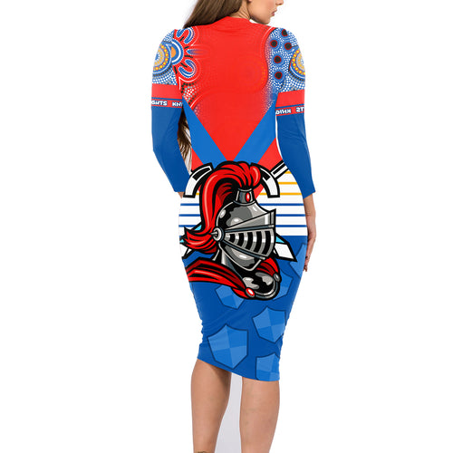 nrl-knight-family-matching-long-sleeve-bodycon-dress-and-hawaiian-shirt-proud-newcastle-aboriginal-vibe