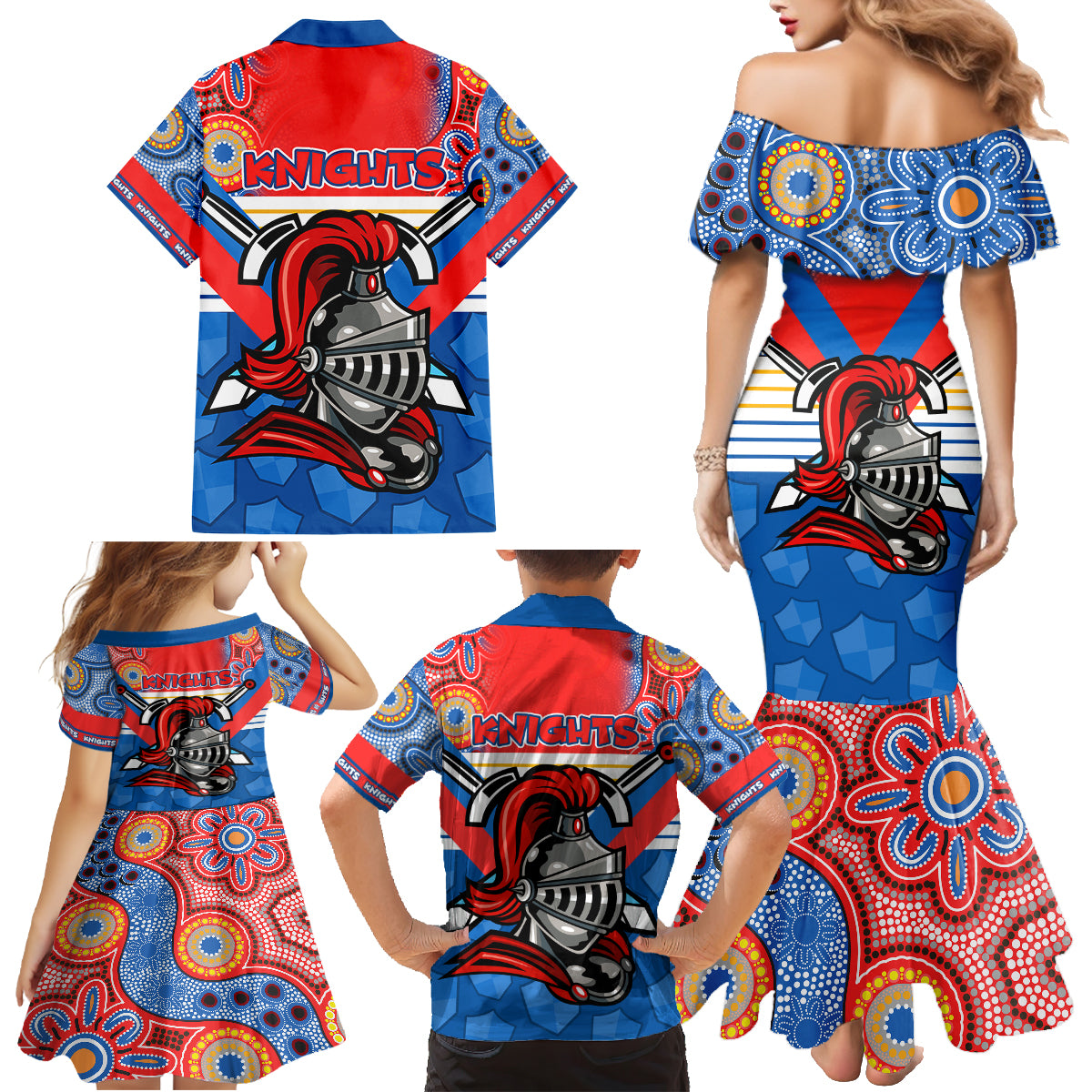 nrl-knight-family-matching-mermaid-dress-and-hawaiian-shirt-proud-newcastle-aboriginal-vibe