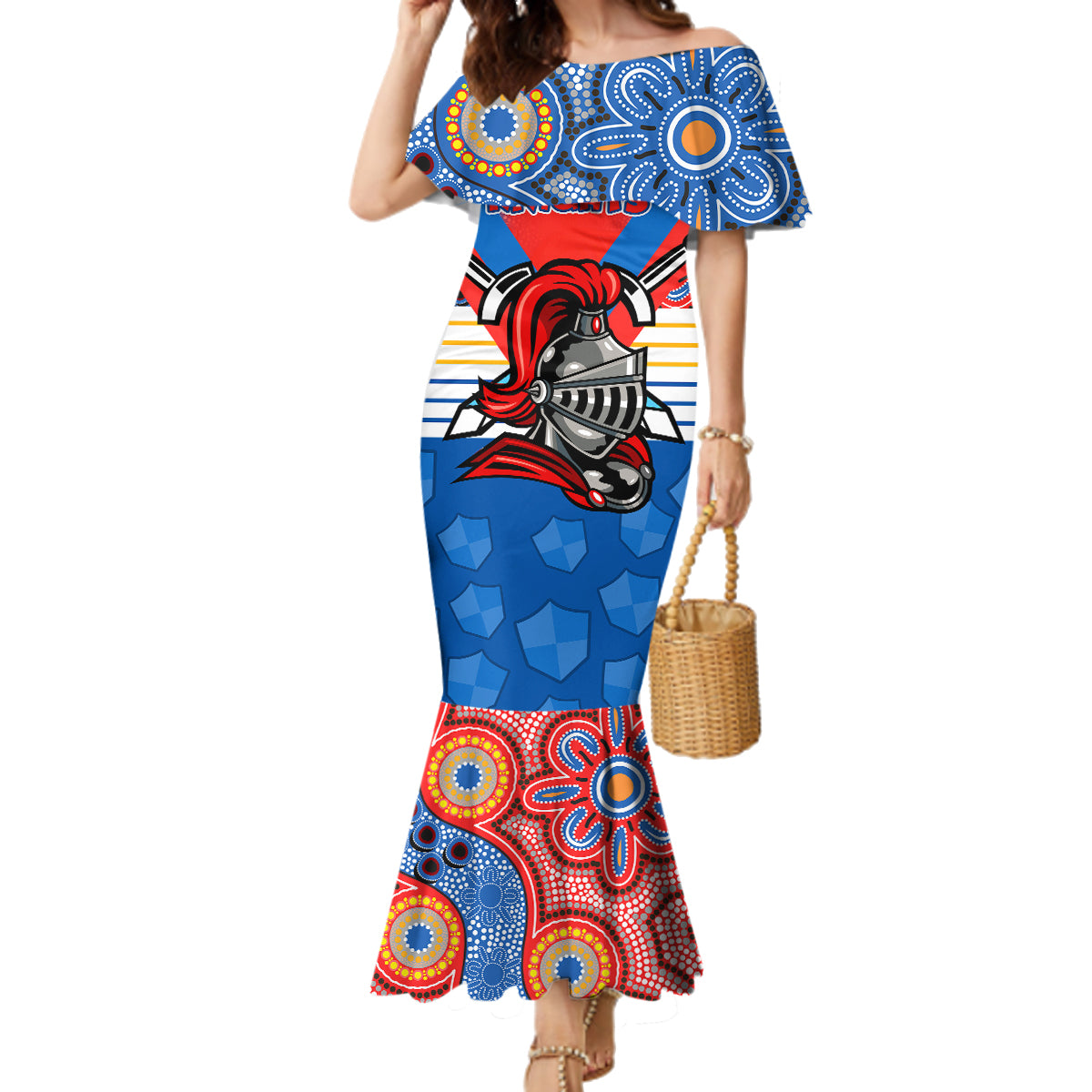 nrl-knight-family-matching-mermaid-dress-and-hawaiian-shirt-proud-newcastle-aboriginal-vibe