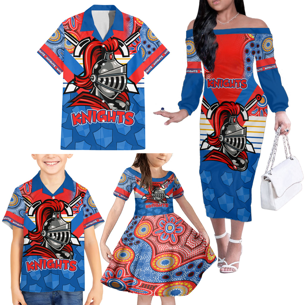 nrl-knight-family-matching-off-shoulder-long-sleeve-dress-and-hawaiian-shirt-proud-newcastle-aboriginal-vibe