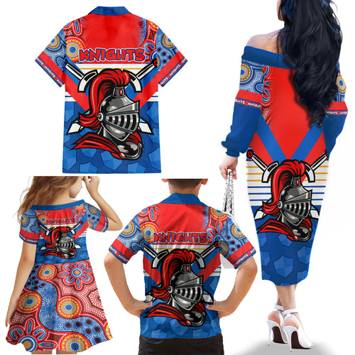 nrl-knight-family-matching-off-shoulder-long-sleeve-dress-and-hawaiian-shirt-proud-newcastle-aboriginal-vibe