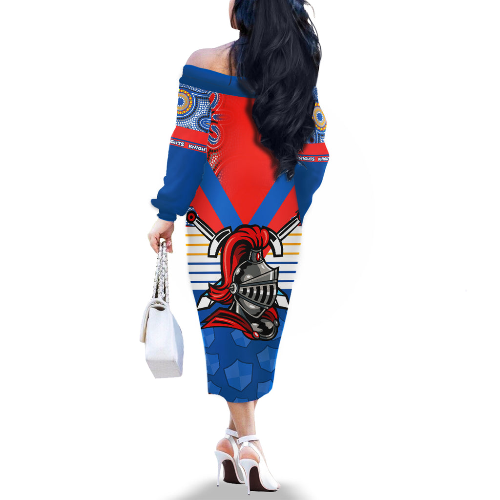 nrl-knight-family-matching-off-shoulder-long-sleeve-dress-and-hawaiian-shirt-proud-newcastle-aboriginal-vibe