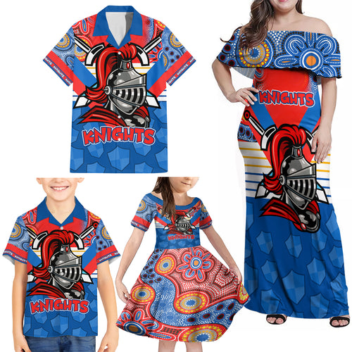 nrl-knight-family-matching-off-shoulder-maxi-dress-and-hawaiian-shirt-proud-newcastle-aboriginal-vibe