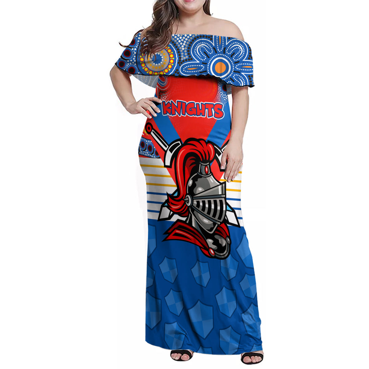 nrl-knight-family-matching-off-shoulder-maxi-dress-and-hawaiian-shirt-proud-newcastle-aboriginal-vibe