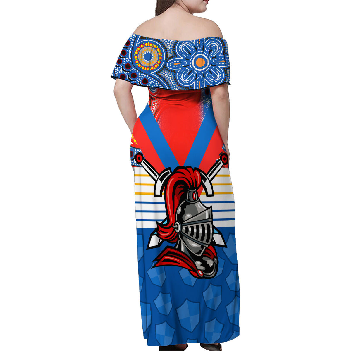 nrl-knight-family-matching-off-shoulder-maxi-dress-and-hawaiian-shirt-proud-newcastle-aboriginal-vibe