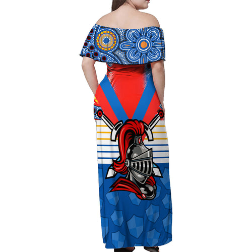nrl-knight-family-matching-off-shoulder-maxi-dress-and-hawaiian-shirt-proud-newcastle-aboriginal-vibe