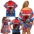 nrl-knight-family-matching-off-shoulder-short-dress-and-hawaiian-shirt-proud-newcastle-aboriginal-vibe