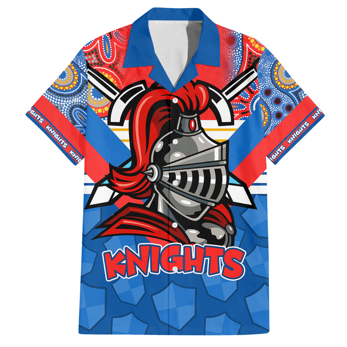 nrl-knight-family-matching-off-shoulder-short-dress-and-hawaiian-shirt-proud-newcastle-aboriginal-vibe
