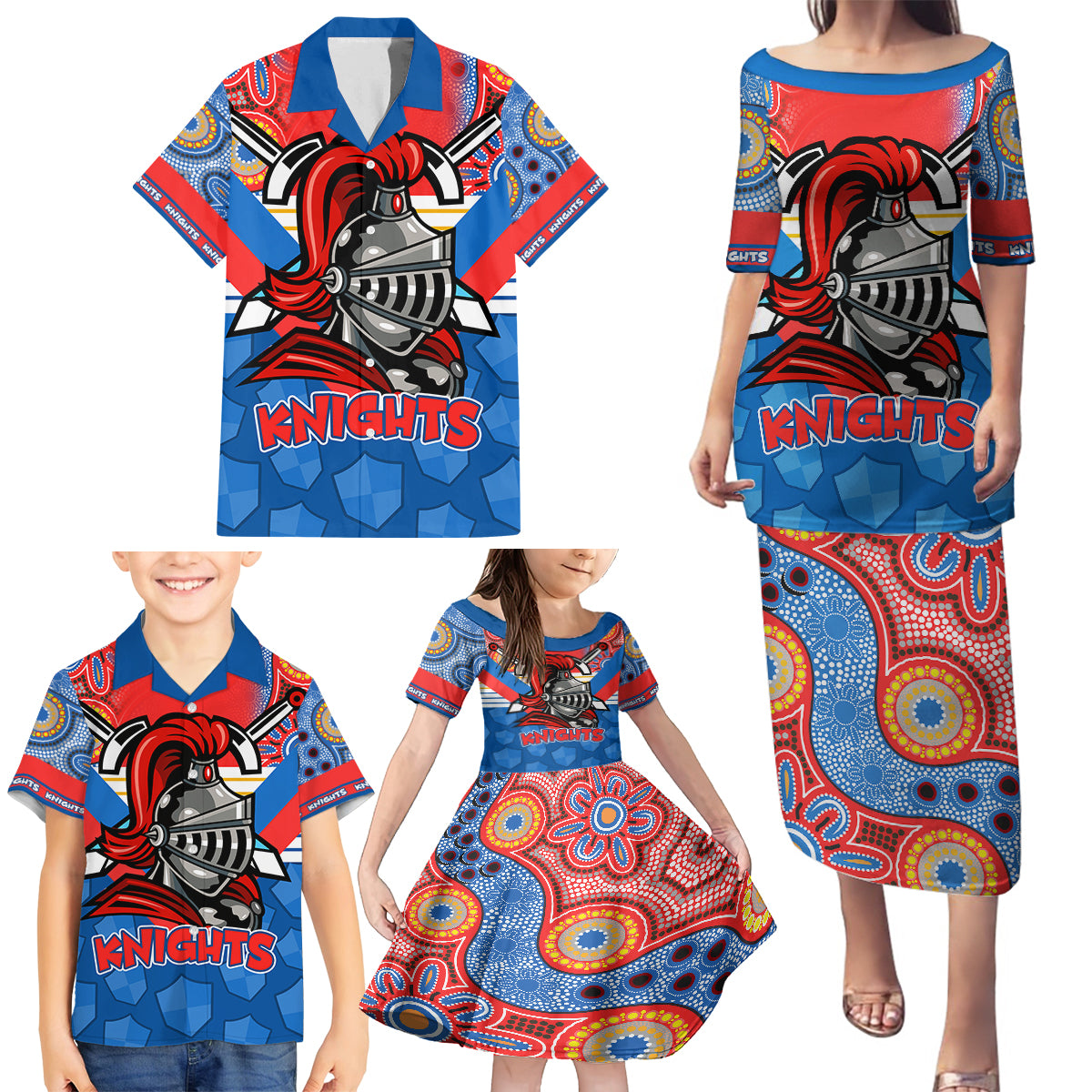 nrl-knight-family-matching-puletasi-dress-and-hawaiian-shirt-proud-newcastle-aboriginal-vibe