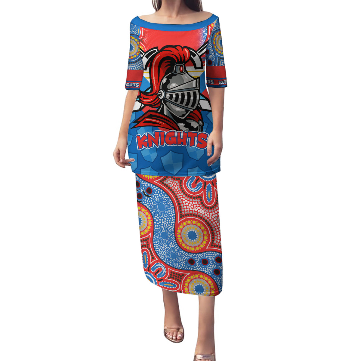 nrl-knight-family-matching-puletasi-dress-and-hawaiian-shirt-proud-newcastle-aboriginal-vibe