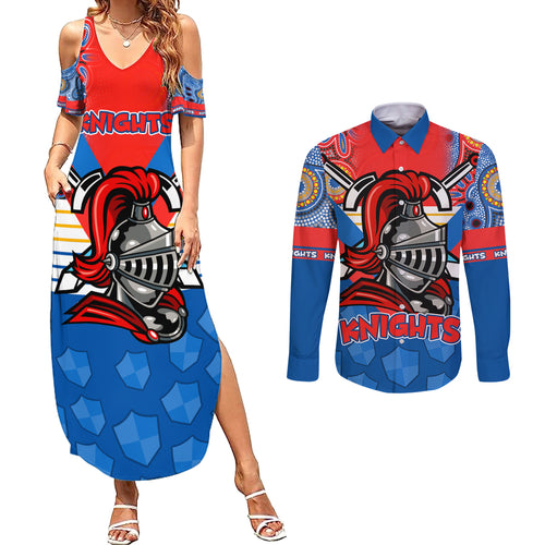 custom-nrl-knight-couples-matching-summer-maxi-dress-and-long-sleeve-button-shirts-proud-newcastle-aboriginal-vibe