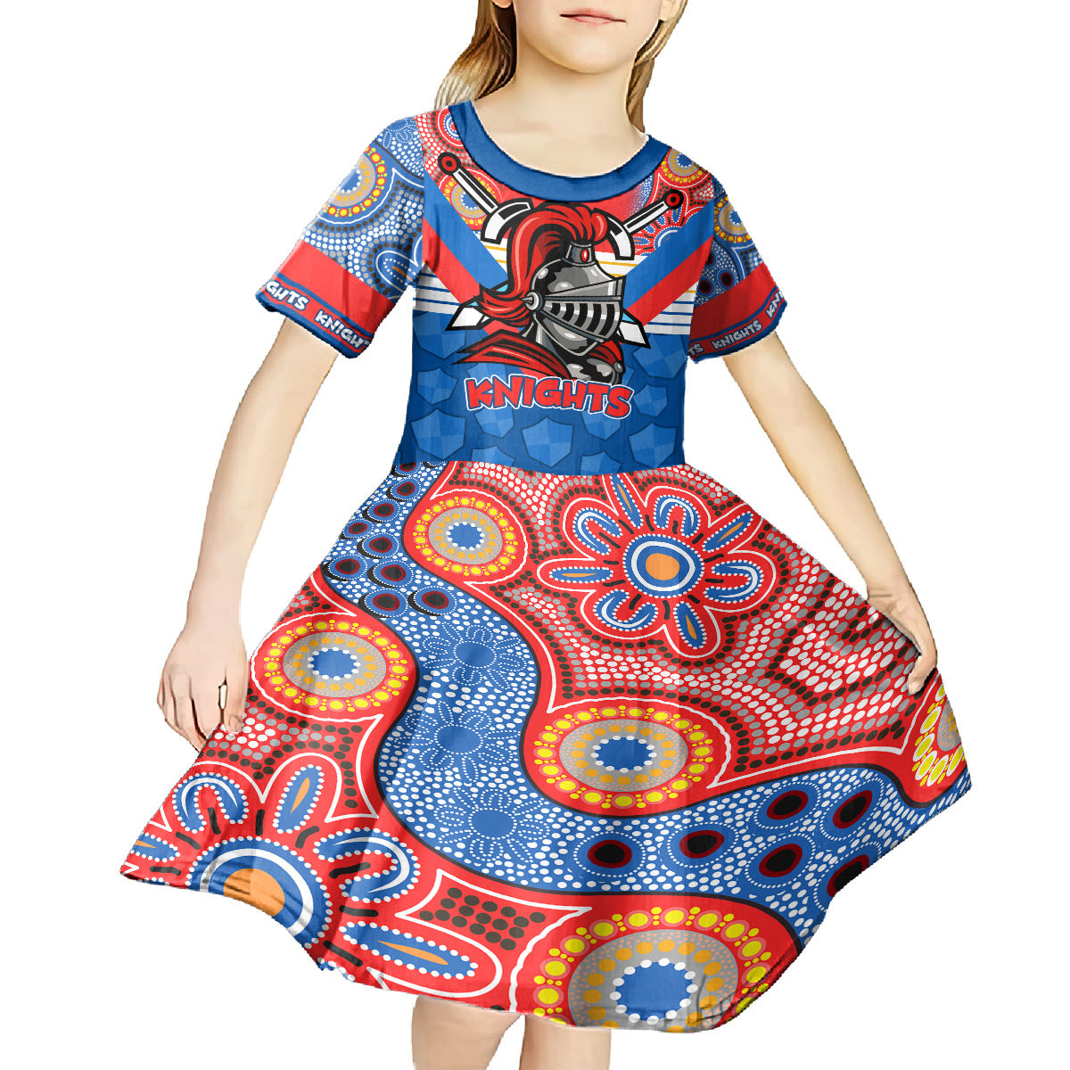 custom-nrl-knight-kid-short-sleeve-dress-proud-newcastle-aboriginal-vibe