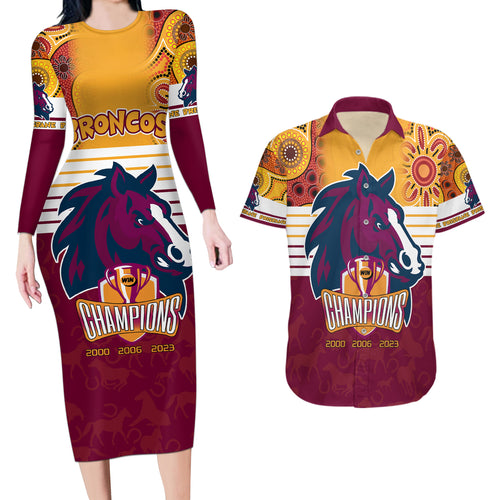 nrl-broncos-champions-2023-couples-matching-long-sleeve-bodycon-dress-and-hawaiian-shirt-proud-newcastle-aboriginal-vibe