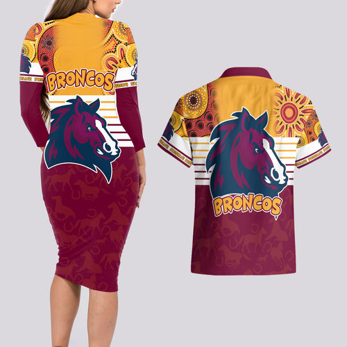 nrl-broncos-champions-2023-couples-matching-long-sleeve-bodycon-dress-and-hawaiian-shirt-proud-newcastle-aboriginal-vibe