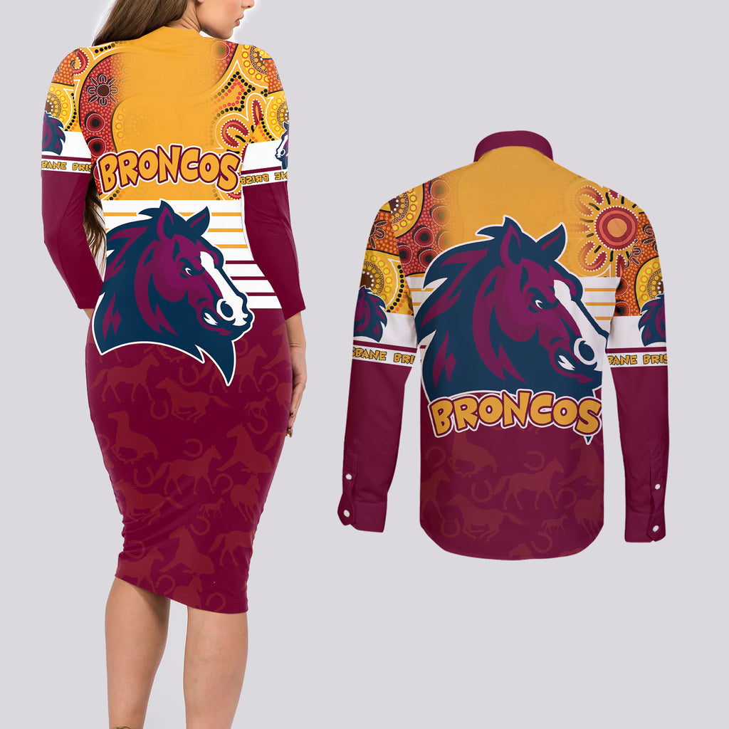 nrl-broncos-champions-2023-couples-matching-long-sleeve-bodycon-dress-and-long-sleeve-button-shirts-proud-newcastle-aboriginal-vibe