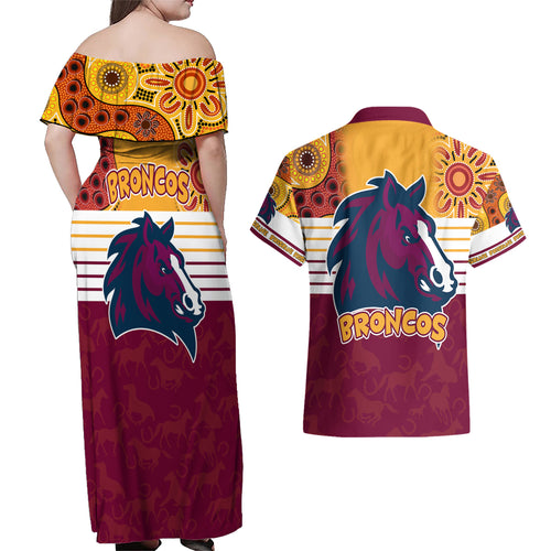 nrl-broncos-champions-2023-couples-matching-off-shoulder-maxi-dress-and-hawaiian-shirt-proud-newcastle-aboriginal-vibe