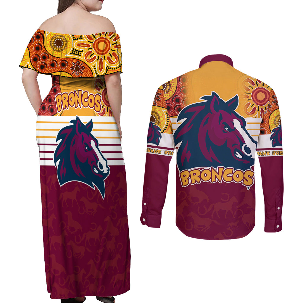 nrl-broncos-champions-2023-couples-matching-off-shoulder-maxi-dress-and-long-sleeve-button-shirts-proud-newcastle-aboriginal-vibe