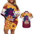 nrl-broncos-champions-2023-couples-matching-off-shoulder-short-dress-and-hawaiian-shirt-proud-newcastle-aboriginal-vibe