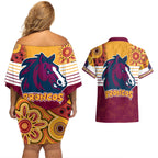 nrl-broncos-champions-2023-couples-matching-off-shoulder-short-dress-and-hawaiian-shirt-proud-newcastle-aboriginal-vibe