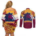 nrl-broncos-champions-2023-couples-matching-off-shoulder-short-dress-and-long-sleeve-button-shirts-proud-newcastle-aboriginal-vibe