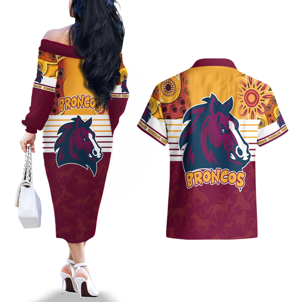 nrl-broncos-champions-2023-couples-matching-off-the-shoulder-long-sleeve-dress-and-hawaiian-shirt-proud-newcastle-aboriginal-vibe