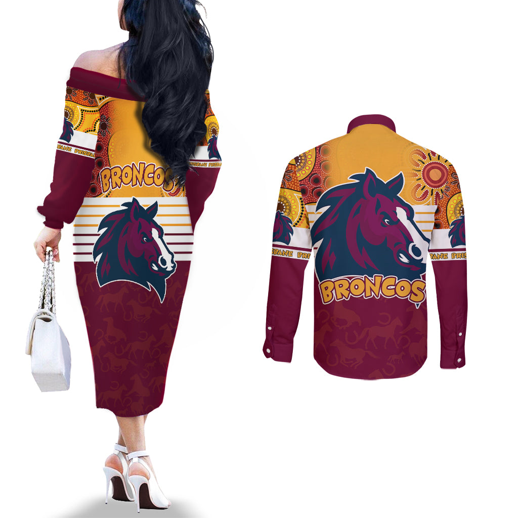 nrl-broncos-champions-2023-couples-matching-off-the-shoulder-long-sleeve-dress-and-long-sleeve-button-shirts-proud-newcastle-aboriginal-vibe
