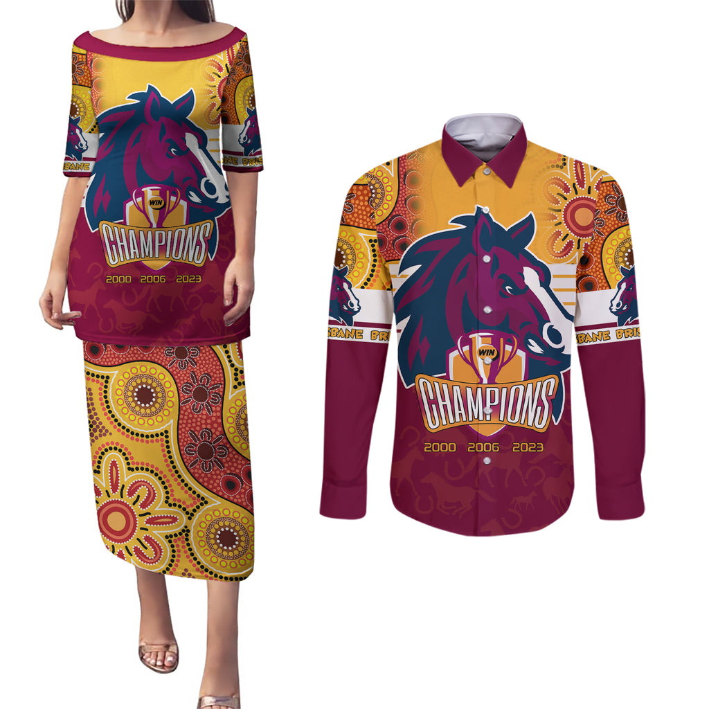 nrl-broncos-champions-2023-couples-matching-puletasi-dress-and-long-sleeve-button-shirts-proud-newcastle-aboriginal-vibe