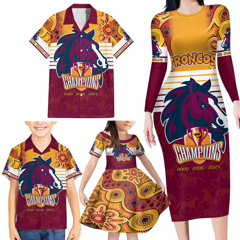 nrl-broncos-champions-2023-family-matching-long-sleeve-bodycon-dress-and-hawaiian-shirt-proud-newcastle-aboriginal-vibe