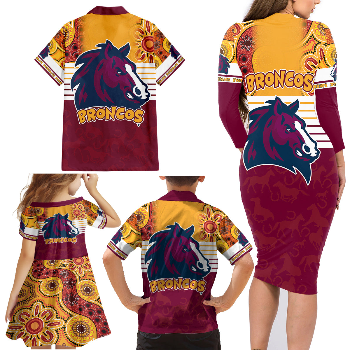 nrl-broncos-champions-2023-family-matching-long-sleeve-bodycon-dress-and-hawaiian-shirt-proud-newcastle-aboriginal-vibe