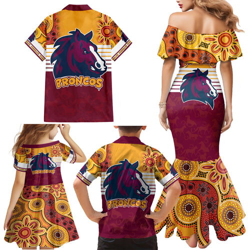 nrl-broncos-champions-2023-family-matching-mermaid-dress-and-hawaiian-shirt-proud-newcastle-aboriginal-vibe