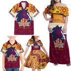nrl-broncos-champions-2023-family-matching-off-shoulder-maxi-dress-and-hawaiian-shirt-proud-newcastle-aboriginal-vibe