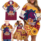 nrl-broncos-champions-2023-family-matching-off-shoulder-short-dress-and-hawaiian-shirt-proud-newcastle-aboriginal-vibe
