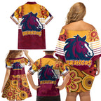 nrl-broncos-champions-2023-family-matching-off-shoulder-short-dress-and-hawaiian-shirt-proud-newcastle-aboriginal-vibe