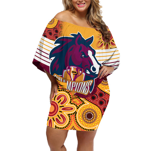 nrl-broncos-champions-2023-family-matching-off-shoulder-short-dress-and-hawaiian-shirt-proud-newcastle-aboriginal-vibe