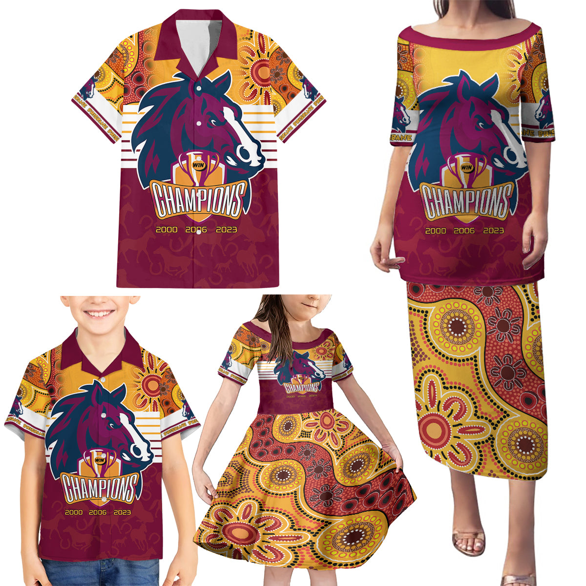 nrl-broncos-champions-2023-family-matching-puletasi-dress-and-hawaiian-shirt-proud-newcastle-aboriginal-vibe