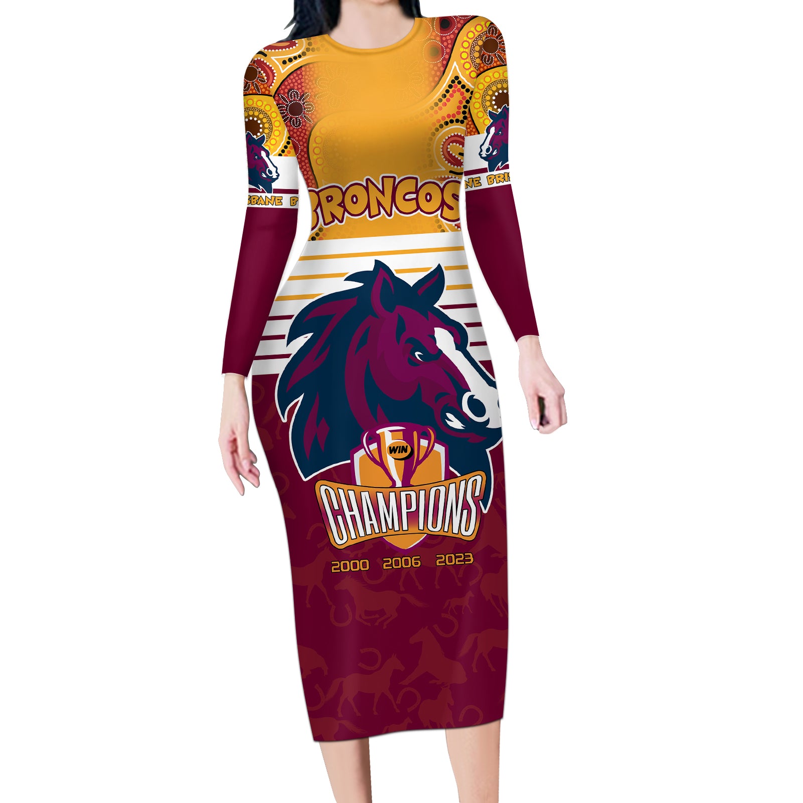 nrl-broncos-champions-2023-long-sleeve-bodycon-dress-proud-newcastle-aboriginal-vibe