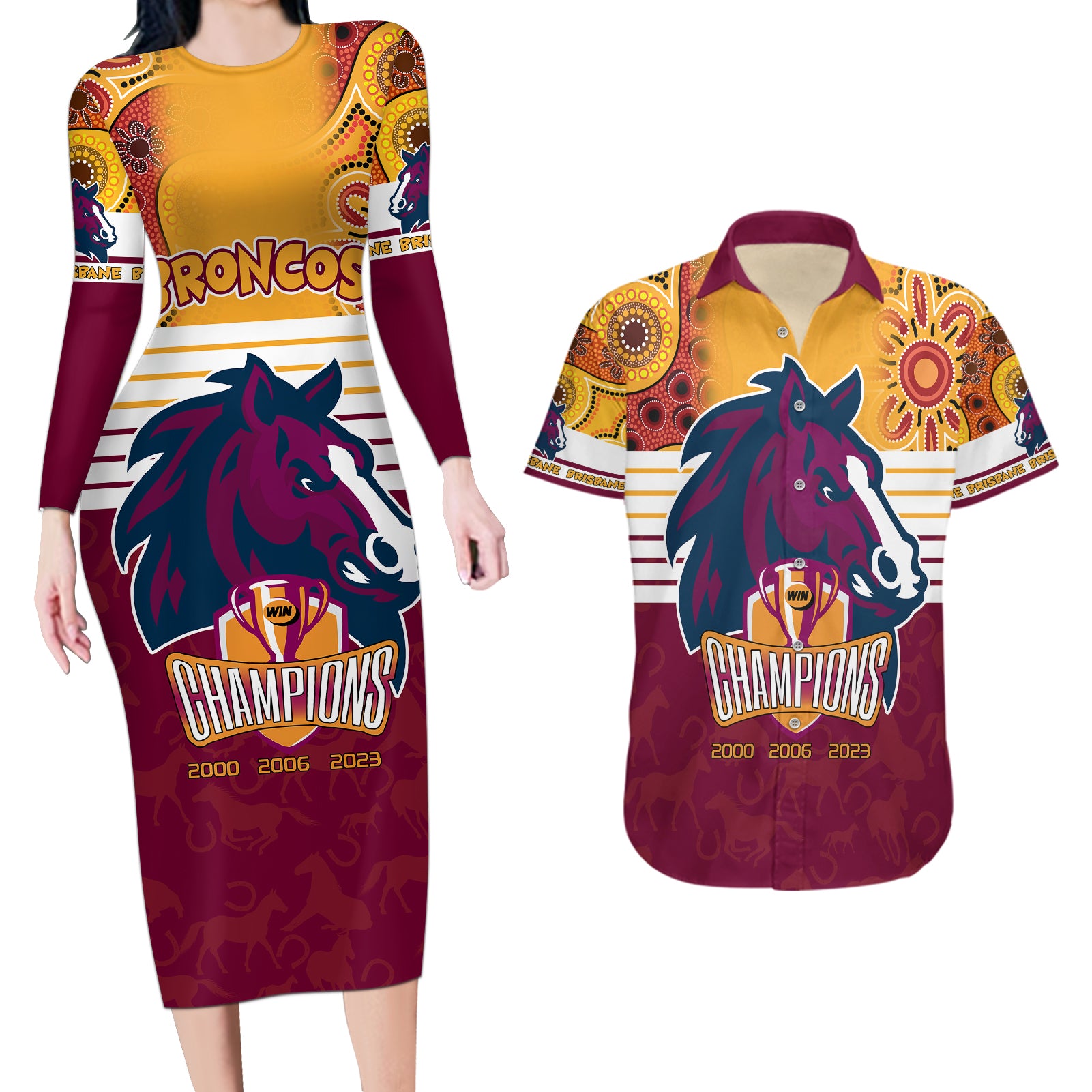 custom-nrl-broncos-champions-2023-couples-matching-long-sleeve-bodycon-dress-and-hawaiian-shirt-proud-newcastle-aboriginal-vibe
