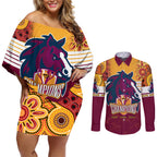custom-nrl-broncos-champions-2023-couples-matching-off-shoulder-short-dress-and-long-sleeve-button-shirts-proud-newcastle-aboriginal-vibe