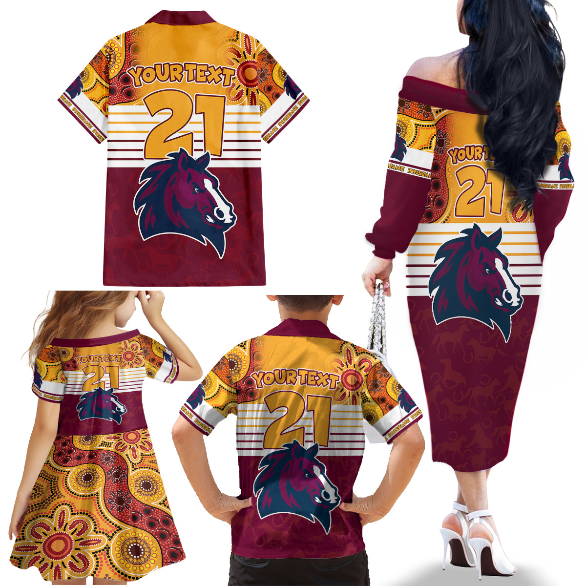 custom-nrl-broncos-champions-2023-family-matching-off-shoulder-long-sleeve-dress-and-hawaiian-shirt-proud-newcastle-aboriginal-vibe