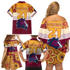 custom-nrl-broncos-champions-2023-family-matching-off-shoulder-short-dress-and-hawaiian-shirt-proud-newcastle-aboriginal-vibe